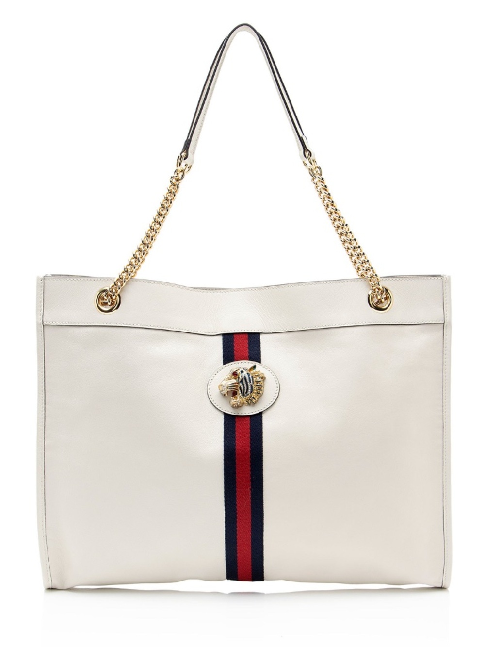 LABOR DAY SALE 🐅 Gucci Rajah Chain Tote in White Leather - Large, Tiger, Pouch